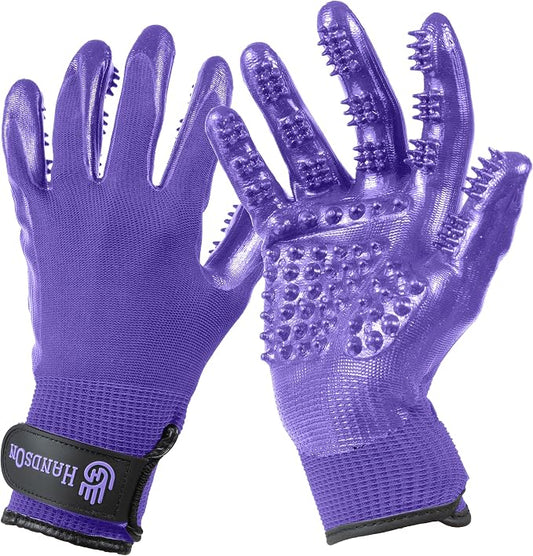 Pet Grooming Gloves - Patented #1 Ranked, Award Winning Shedding, Bathing, & Hair Remover Gloves - Gentle Brush for Cats, Dogs, and Horses (Mono Purple, Junior)