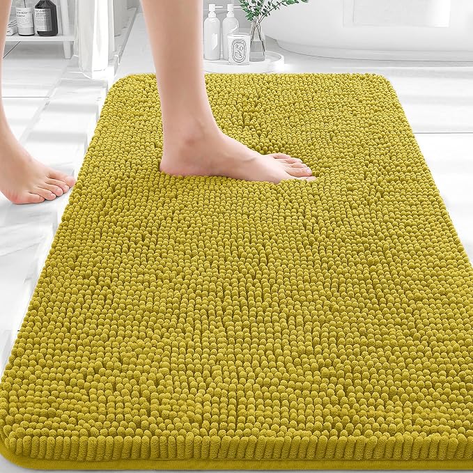 OLANLY Bathroom Rugs 30x20, Extra Soft Absorbent Chenille Bath Rugs | Deep Mustard, Quick-Drying Rubber Backing, Washable Bath Mat for Bathroom Floor, Tub and Shower, Home Decor Accessories