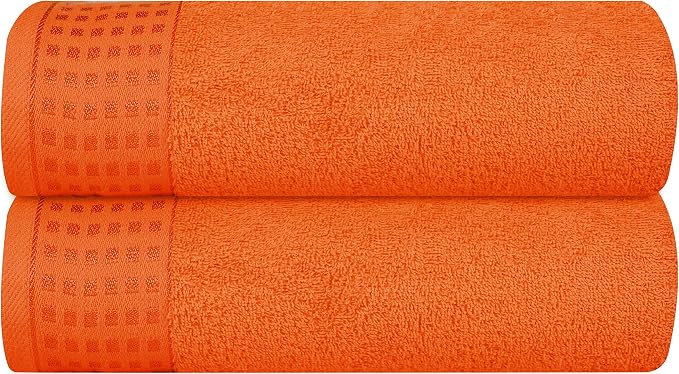 GLAMBURG 100% Cotton 2 Pack Oversized Bath Towel Set 28x55 Inches, Ultra Soft Highly Absorbant Compact Quickdry & Lightweight Large Bath Towels, Ideal for Gym Travel Camp Pool - Orange