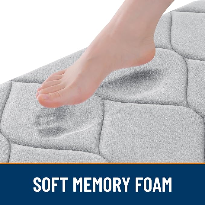 Smiry Memory Foam Bath Mat 47x24, Ultra Soft Absorbent Bathroom Rugs | Light Grey, Plush Quick Dry and Machine Washable Cushion Bath Mats for Bathroom, Shower, Tub & Home Decor