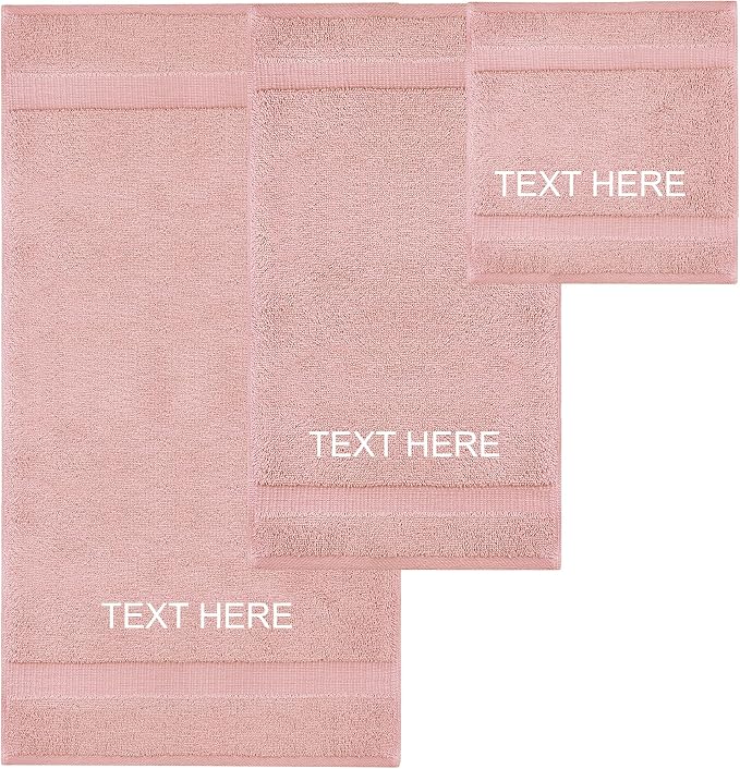 Chakir Turkish Linens 100% Cotton Personalized 3-Piece Set, Pink | Personalized 100% cotton 3-pc set, OEKO-TEX certified: bath 27x54, hand 16x30, wash 13x13