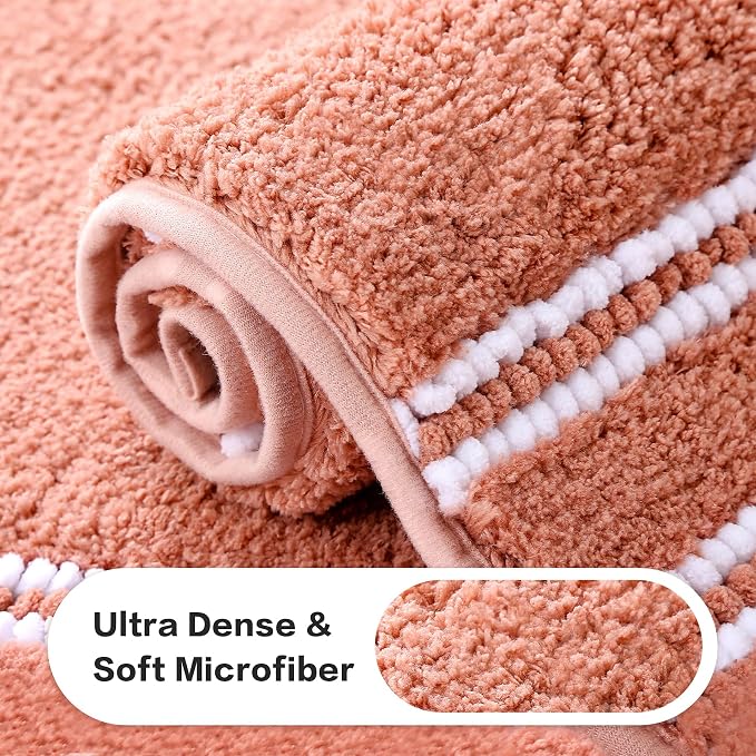 Kmson Bathroom Rugs Mat, 20"x32" Ultra Soft Washable Shaggy Chenille Bath Rugs, Non-Slip Fluffy Thick Water Absorbent Microfiber Mat for Bathtub, Sink and Shower, Pink