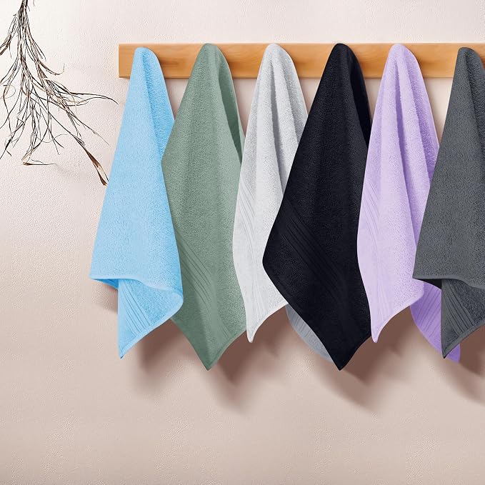 BOUTIQUO Ultra Soft Cotton 6 -Piece Hand Towel Set 16x24 Inch, Ideal for use in Bathroom, Kitchen, Gym, Spa & General Cleaning, Compact & Lightweight Multi Purpose Hand Towels - Multi Color