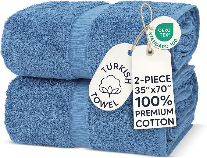 Chakir Turkish Linens, 100% Cotton Premium Quality Turkish Bath Sheets (35''x70'' Large Bath Sheet Towels - Wedgewood) | 100% cotton bath sheets, 35x70 oversized, OEKO-TEX certified, soft plush and absorbent