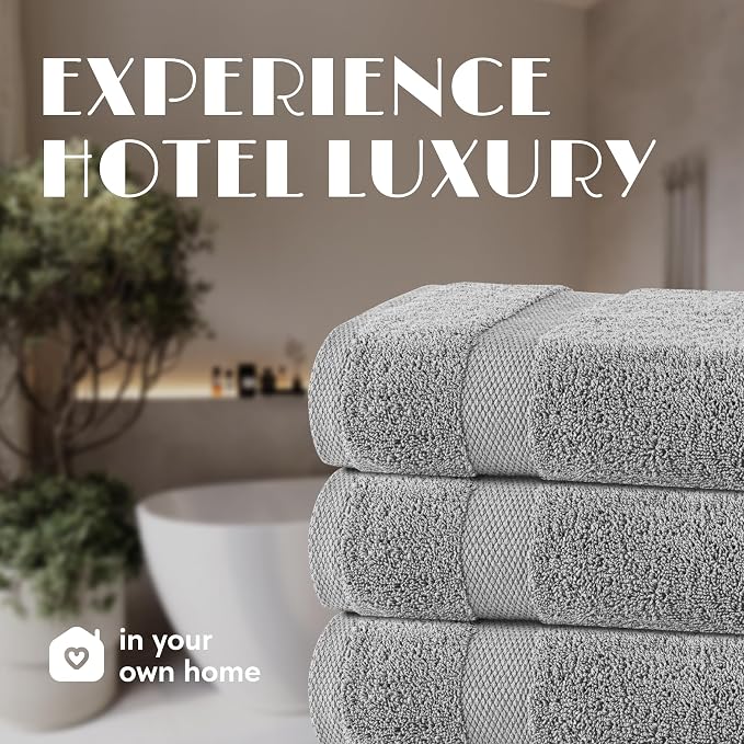 White Classic Wealuxe Light Gray Bath Towels 24x50 Inch, Cotton Towel Set for Bathroom, Hotel, Gym, Spa, Soft Extra Absorbent Quick Dry 12 Pack