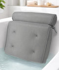 Everlasting Comfort Luxury Bath Pillows for Tub with Head and Neck Support - Non-Slip Bathtub Pillow with Suction Cups, Quick-Drying Mesh & Drying Hook - Jacuzzi & Spa Accessories for Women - Gray