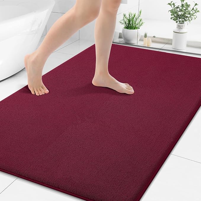 Smiry Memory Foam Bath Mat 48x32, Extra Soft Absorbent Bathroom Rugs | Burgundy Quick Dry, Machine Washable Bath Mats for Bathroom, Shower, Tub and Home Decor Accessories
