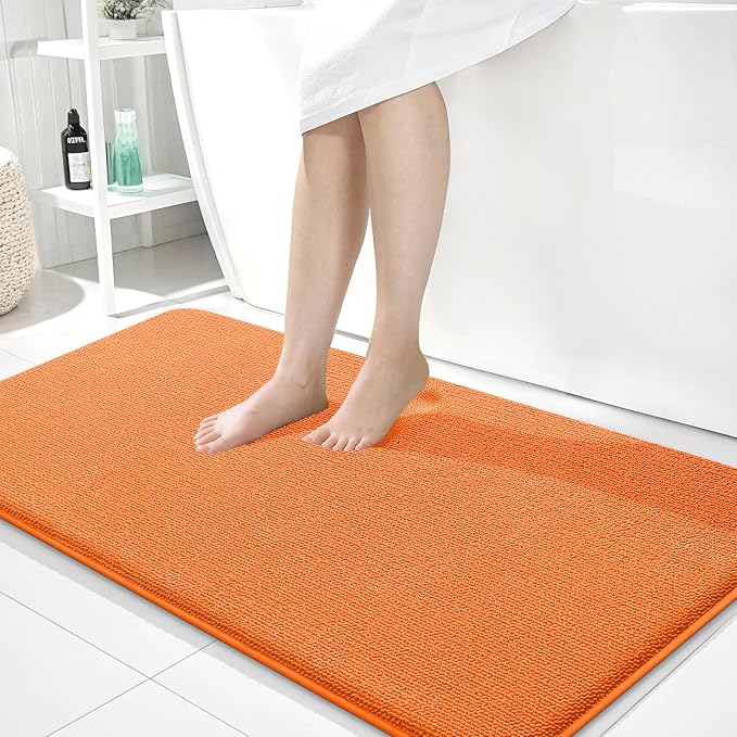 OLANLY Memory Foam Bathroom Runner Rugs 44x24, Absorbent Long Mat, Orange | Soft Quick Dry Bath Rugs, Non-Slip Carpet, Machine Washable Mat for Bathroom Floor, Tub and Shower, Home Decor Accessories
