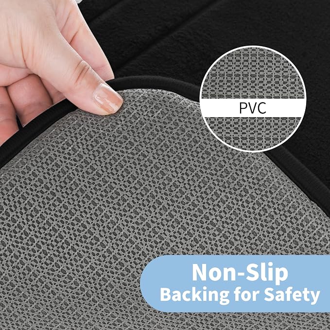 Cupic Cupid Memory Foam Bath Mat 24"×20", U-Shaped Bathroom Rugs, Black | Soft Touch, Cushioned Comfort, Non Slip Bathroom Mat, Super Absorbent & Quick Dry, Machine Washable for Shower, Tub & Vanity