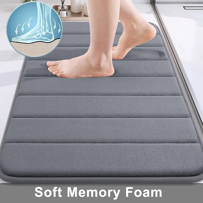 Buganda Memory Foam Bath Mat 35 x 24, Ultra Soft Absorbent Bathroom Rugs | Dark Grey, Machine Washable Quick Dry Bath Mats for Bathroom Floor, Shower and Tub, Home Decor Accessories