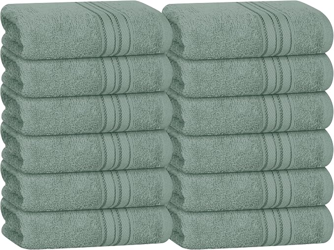 BOUTIQUO Ultra Soft Cotton Washcloths, Contains 12 Piece Face Cloths 12x12 inch, Ideal for Everyday use Face Towels, Compact & Lightweight Multi Purpose Washcloths - Jade