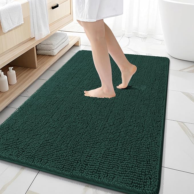 OLANLY Large Bathroom Rugs 59x35, Extra Soft Absorbent Chenille Bath Rugs | Blackish Green, Quick-Drying Rubber Backing, Washable Bath Mat for Bathroom Floor, Tub and Shower, Home Decor Accessories