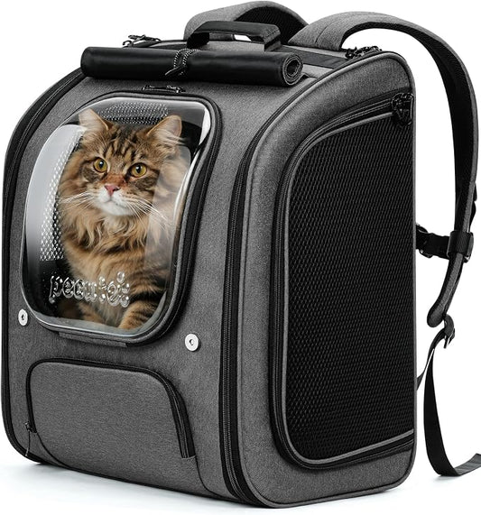 Pecute Cat Backpack Carrier,Large Space Cat Bubble Backpack,Ergonomic,Gray | XXL,Sunshade Curtain,Transparent Window,Safety Rope,Sturdy,Large Mesh on Both Side for Breathability,Suitable for Outdoor,Vet