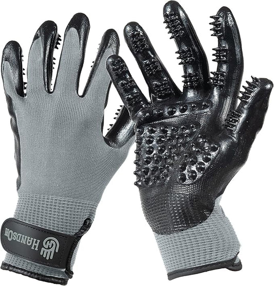 Pet Grooming Gloves - Patented #1 Ranked, Award Winning Shedding, Bathing, & Hair Remover Gloves - Gentle Brush for Cats, Dogs, and Horses (Grey, Medium)