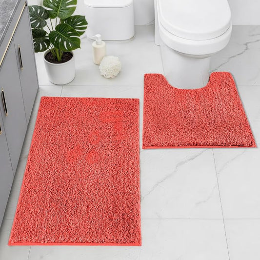 Bathroom Rugs Sets 2 Piece Non Slip Washable Bath Mat Set | Microfiber bath rug set with toilet mats for bathroom , Soft Absorbent toilet rug set TPR Rubber Backed bathroom floor mat