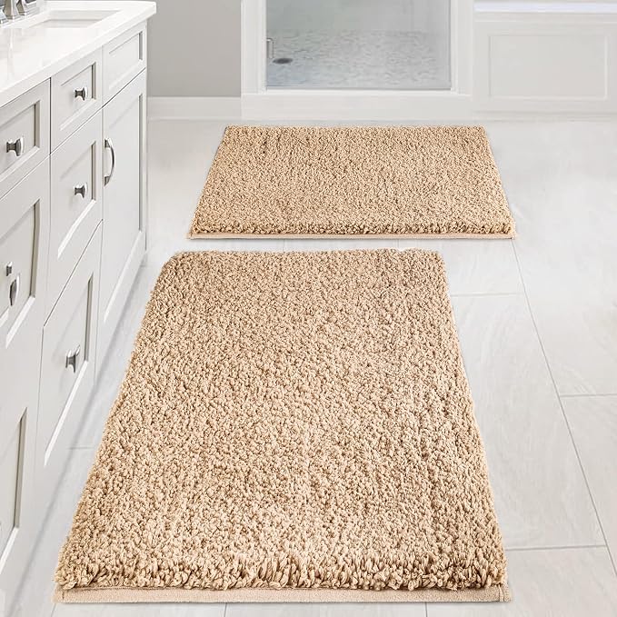 Bathroom Rugs Sets 2 Piece Non Slip Washable Bath Mat Set | Soft Absorbent bathroom mat set Microfiber bathroom floor mat Rubber Backed bath rug set for Floor, Tub and Shower