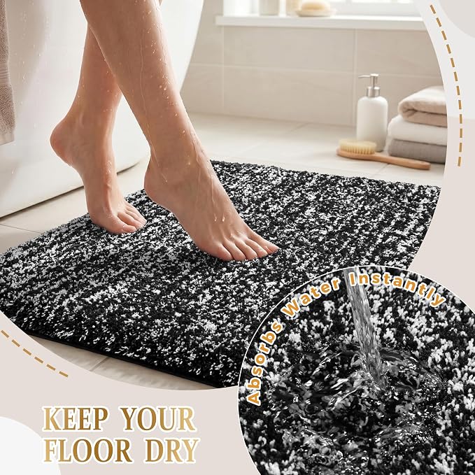 Yimobra Bath Rugs for Bathroom 32X20, Ultra Soft and Water Absorbent Bath Mats, Non Slip Plush Shower Rugs, Microfiber Thick Matts for Bathroom Floor/Tub, Machine Washable, Home Decor, Black and White