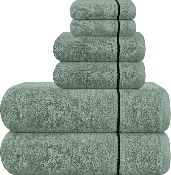 MyOwn Ultra Soft 6 Pack Cotton Towel Set, Contains 2 Bath Towels 28x55 inch, 2 Hand Towels 16x24 inch & 2 Wash Coths 12x12 inch, Ideal Everyday use, Compact & Lightweight - Jade