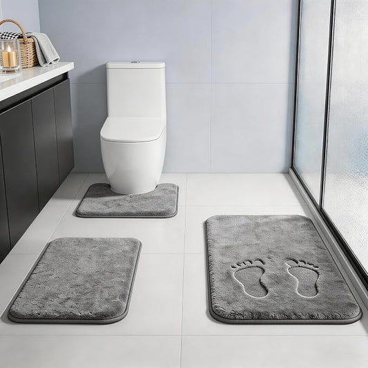 RUN HELIX Bathroom Rugs Sets 3 Piece, Soft Absorbent Memory Foam Bath Mats Set, Dry Fast Bath Mat, Machine Washable Bath Rug Set for Bathroom （Ash Gray）