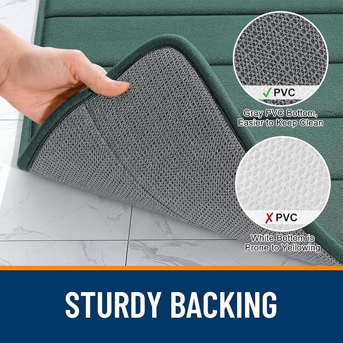 OLANLY Memory Foam Large Bath Mat 44x32, Super Soft Absorbent Bathroom Rugs | Blackish Green, Quick Dry Bath Rug, Machine Washable Shower Floor Mats, Bathmat Carpet for Bathroom Floor, Tub and Shower