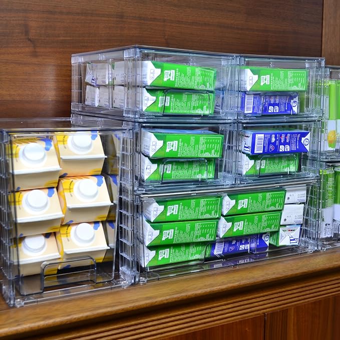 Medium Clear Stackable Storage Drawers (4 Pack), High-strength Acrylic Organizer Bins with Handles, Plastic Drawers for Fridge Bathroom Cabinet Closet Undersink Pantry Kitchen Makeup Storage