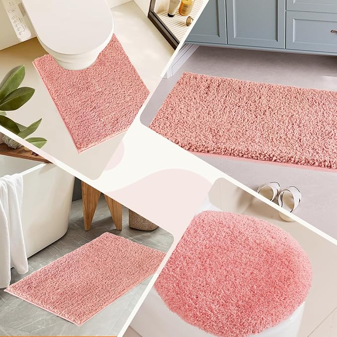 Bathroom Rugs Sets 2 Piece Non Slip Washable Bath Mat Set | Microfiber bath rug set with toilet mats for bathroom , Soft Absorbent toilet rug set TPR Rubber Backed bathroom floor mat