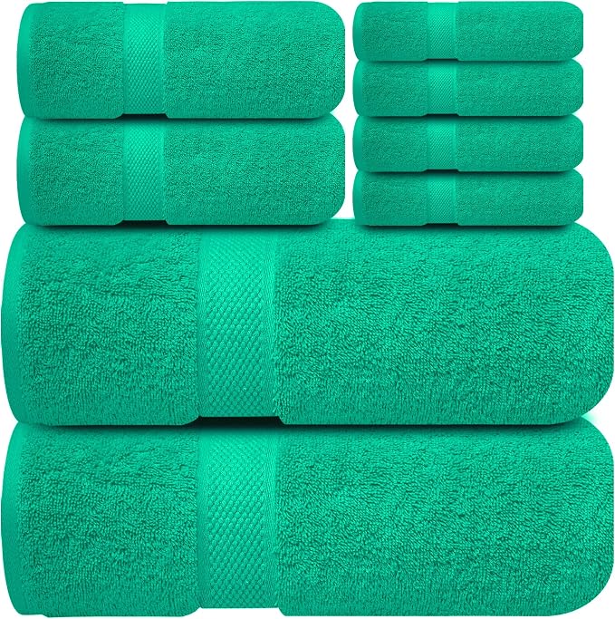 Infinitee Xclusives 100% Cotton Bath Towel Set – 8 Piece Bathroom Towel Set | (2 Bath Towels, 2 Hand Towels, 4 Washcloths) – Soft & Absorbent Towels for Bathroom - Gym, Shower, Spa & Hotel Use