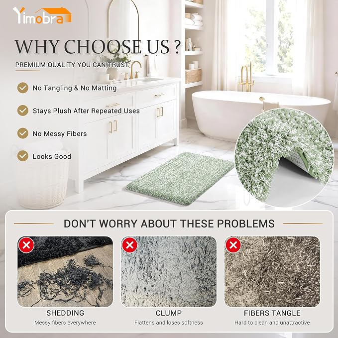 Yimobra Light Green and White Bath Rugs for Bathroom 32X20, Ultra Soft and Water Absorbent Bath Mats, Non Slip Plush Shower Rugs, Microfiber Thick Matts for Bathroom Floor/Tub, Machine Washable
