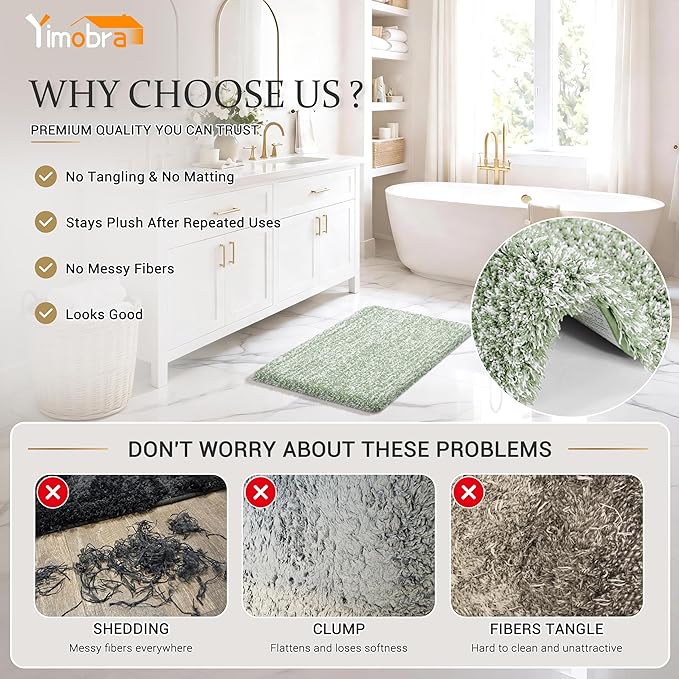 Yimobra Light Green and White Bathroom Rugs Non Slip Washable 36X24, Ultra Soft and Water Absorbent Bath Mats, Plush Fluffy Shower Mat Outside, Luxury Microfiber Thick Matts for Bathroom Floor/Tub
