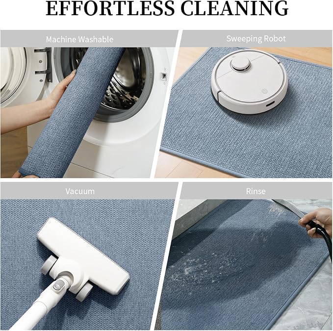 YIHOUSE Navy Blue Bathroom Rugs Sets 4 Piece, Quick Dry Thin Bath Mat with Toilet Rug, Non Slip Absorbent Machine Washable, Bath Runner Rugs for Bathtub Sink Home Decor