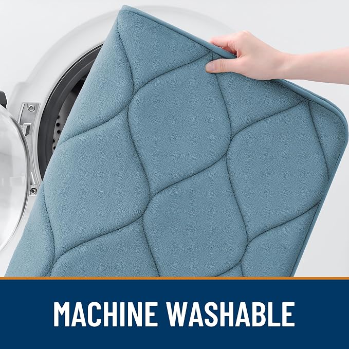 Smiry Memory Foam Bath Mat 30x20, Ultra Soft Absorbent Bathroom Rugs | Airy Blue, Plush Quick Dry and Machine Washable Cushion Bath Mats for Bathroom, Shower, Tub & Home Decor