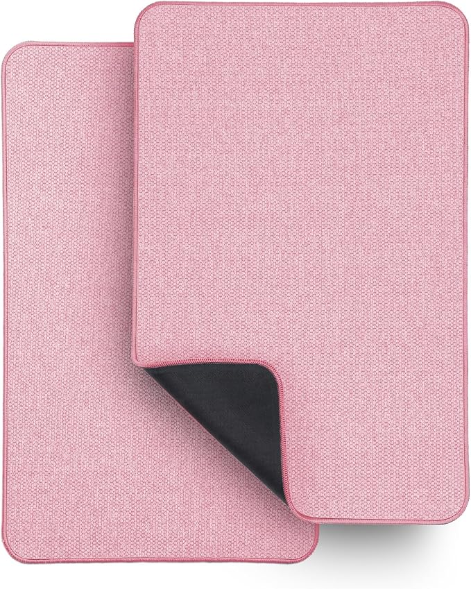 Bath Mat,Ultra Thin Bathroom Rugs,Rubber Bath Mats for Bathroom,Bath rugs | Non Slip,Quick Dry,Machine Washable,Low Pile,Absorbent,Shower Outside,Sink,Bathroom Decor Accessories.Pink,17x27Inch(2 Pack)