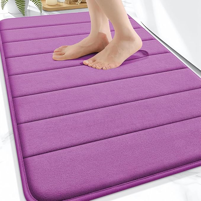OLANLY Memory Foam Bath Mat 34x21, Super Soft and Absorbent Bathroom Rugs | Purple, Quick Dry Bath Rug, Machine Washable Shower Floor Mats, Bathmat Carpet for Bathroom Floor, Tub and Shower