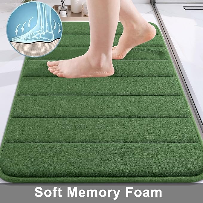 Buganda Memory Foam Bath Mat 44 x 24, Ultra Soft Absorbent Bathroom Rugs | Olive Green, Machine Washable Quick Dry Bath Mats for Bathroom Floor, Shower and Tub, Home Decor Accessories