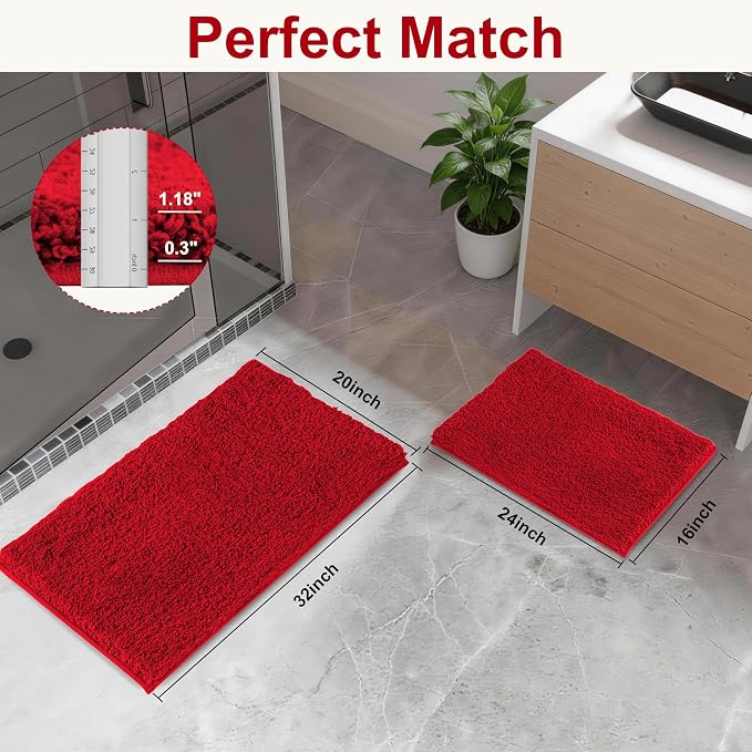 Bathroom Rugs Sets 2 Piece Non Slip Washable Bath Mat Set | Soft Absorbent bathroom mat set Microfiber bathroom floor mat Rubber Backed bath rug set for Floor, Tub and Shower