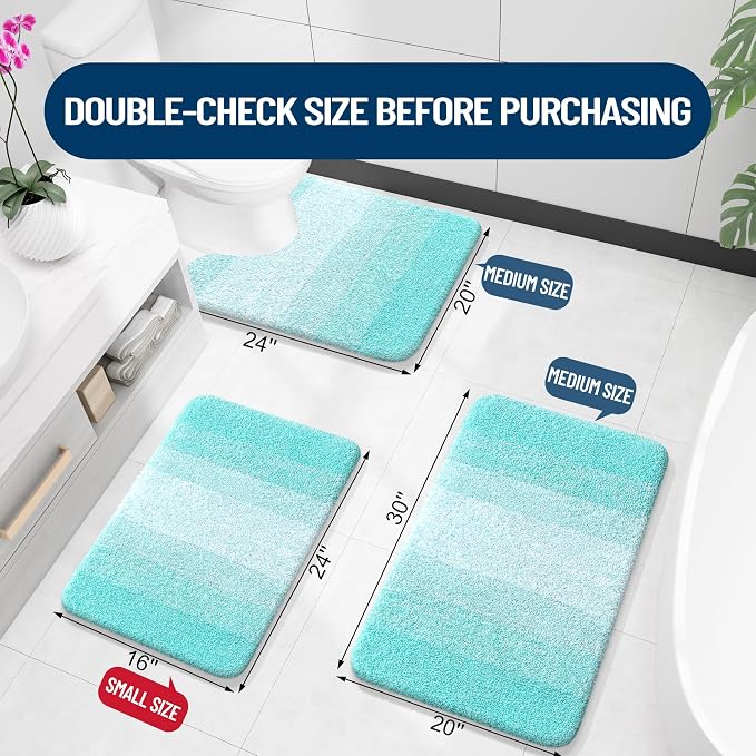 OLANLY Bathroom Rugs Mat 30x20, Extra Soft Absorbent Microfiber Bath Rugs | Teal, Non-Slip Quick-Drying Rubber Backing, Machine Washable Plush Bath Mat for Floor, Tub and Shower, Home Decor Accessories