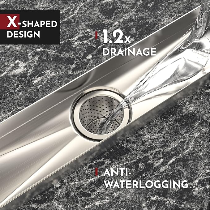 WEBANG 24 Inch Linear Shower Drain Rectangular Floor Drain with Accessories Reversible 2-in-1 Cover Tile Insert Grate Removable SUS304 Stainless Steel CUPC Certified Brushed Nickel