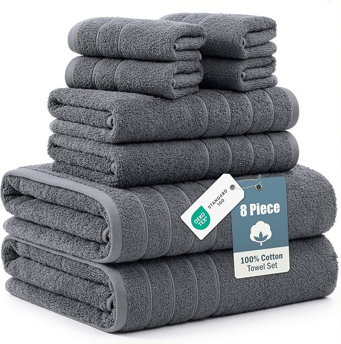 Casa Platino Towel Set Soft Absorbent Quick Dry 100% Cotton - Cool Grey | Cotton Bath Towels - Lightweight & Breathable, Fade-Resistant Color, Classic Terry Weave, Densely Woven, Coordinated Colors