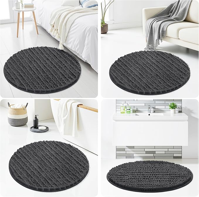 Smiry Bathroom Rugs Round 24X24, Extra Soft Rubber Backing Bath Mats | Dark Grey Machine Washable Non Slip Quick Dry Bath Mats for Bathroom Floor, Tub, Shower, Home Decor Accessories
