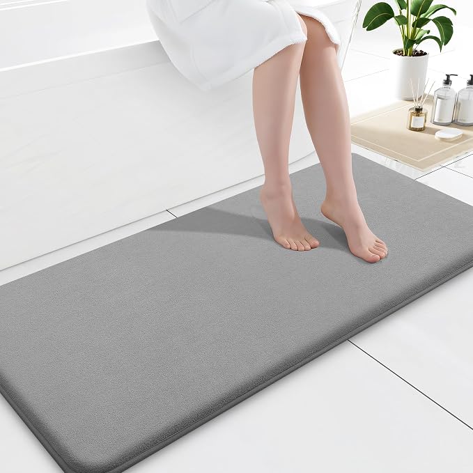 Smiry Memory Foam Bath Mat 47x17, Extra Soft and Absorbent Bathroom Rugs | Grey, Quick Dry Machine Washable Non-Slip Bath Mat for Bathroom Floor, Shower and Tub