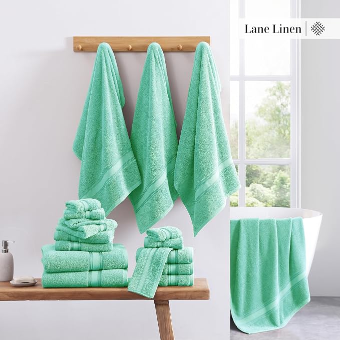 LANE LINEN Luxury Bath Towels Set - 3 Piece Set, 100% Cotton Bathroom Towels, Zero Twist, Quick Shower Towels, Absorbent Bath Towel, Super Soft, 1 Bath Towel, 1 Hand Towel, 1 Wash Cloths - Aqua Sky