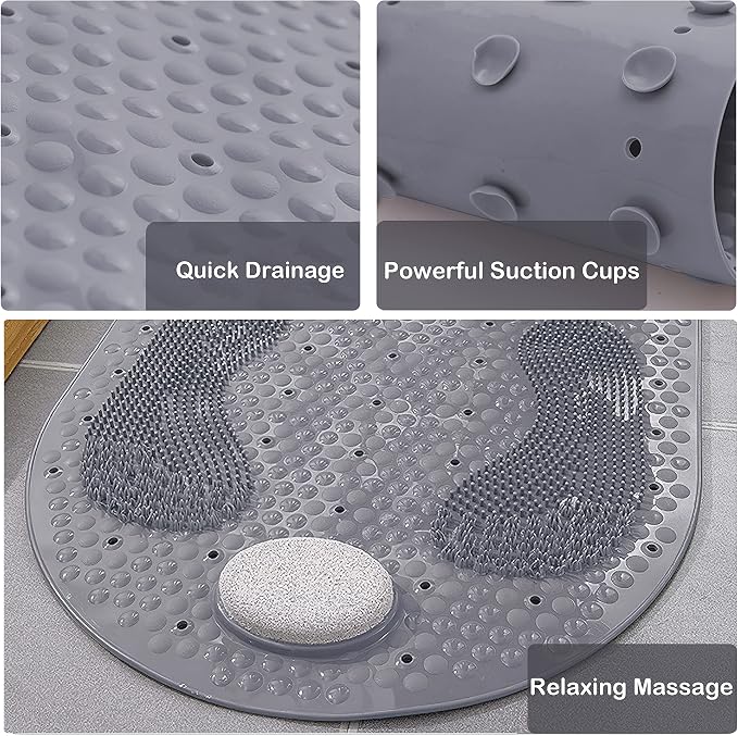 Shower Mat Foot Scrubber, Non-slip Bath Mat for Tub with Suction Cups, Shower Floor Bath Tub Mat with Feet Scrub Stone, 32 X 16 inch