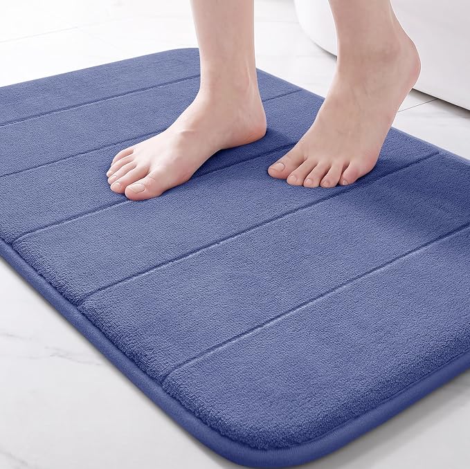 Yimobra Memory Foam Bath Mat, Super Soft Absorbent Bathroom Rug Non Slip, Quick Dry, Machine Washable Floor Carpet for Tub Shower, Home Decor Accessories, 24x17, Navy Blue