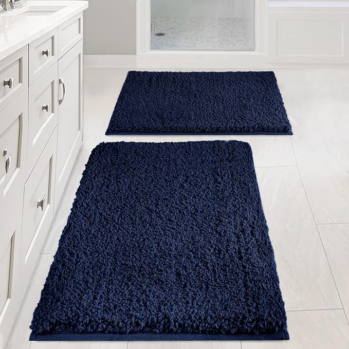 Bathroom Rugs Sets 2 Piece Non Slip Washable Bath Mat Set | Soft Absorbent bathroom mat set Microfiber bathroom floor mat Rubber Backed bath rug set for Floor, Tub and Shower