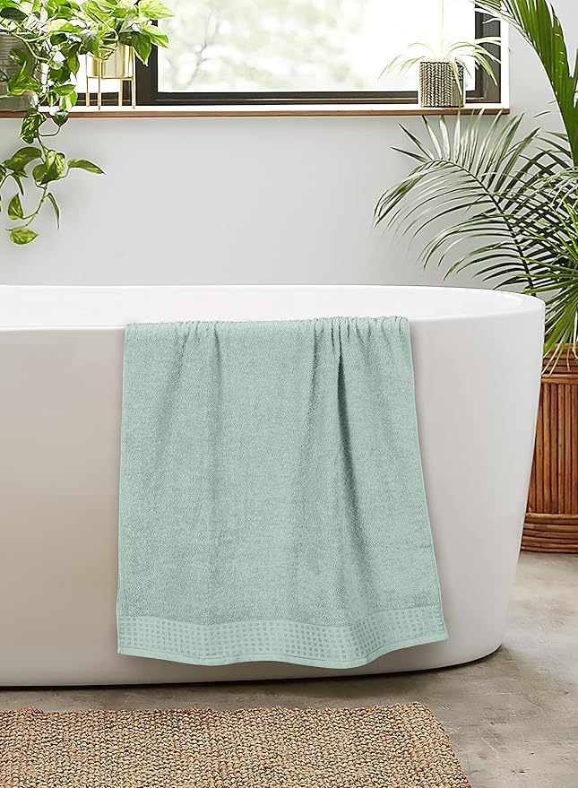 GLAMBURG 100% Cotton 2 Pack Oversized Bath Towel Set 28x55 Inches, Ultra Soft Highly Absorbant Compact Quickdry & Lightweight Large Bath Towels, Ideal for Gym Travel Camp Pool - Sea Green