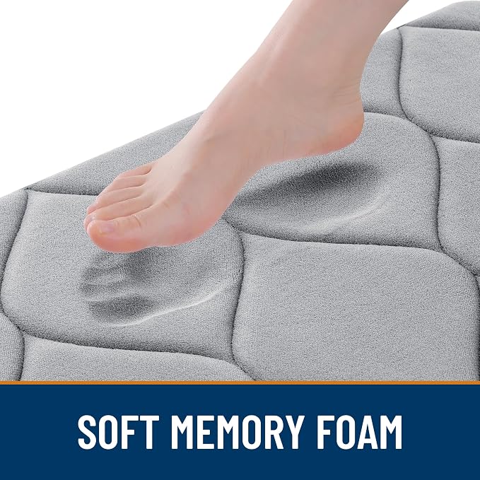 Smiry Memory Foam Bath Mat 24x16, Ultra Soft Absorbent Bathroom Rugs | Grey, Plush Quick Dry and Machine Washable Cushion Bath Mats for Bathroom, Shower, Tub & Home Decor