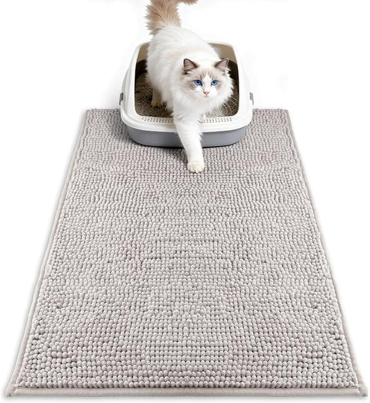 Pieviev Soft Chenille Cat Litter Box Mat, Ultra Absorbent, 28'' x 22'' | Long Plush Chenille Traps Cat Deeply, Waterproof Tpr Anti-Slip Backing, Absorbs Moisture, Machine Washable Cat Mat