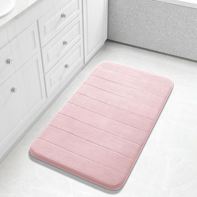 Yimobra Large Bath Mat 36"x24", Super Soft Quick Dry Memory Foam Bathroom Rug, Water Absorbent, Non Slip Backing Machine Washable for Tub Shower, Thick Comfort Support, Pink