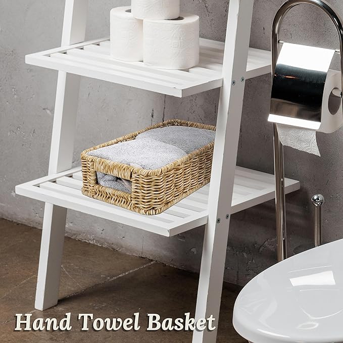 WeeNest Baskets for Organizing, Small Wicker, Storage Bins for Bathroom and Toilet Paper Rolls, Hand Woven Tank Topper with Handle, Set of 2, Oat Milk