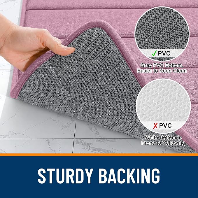 OLANLY Memory Foam Long Bathroom Rugs Runner 44x24, Super Soft Absorbent | Deep Plum, Quick Dry Bath Mat, Machine Washable Shower Floor Rugs, Bathmat Carpet for Bathroom Floor, Tub and Shower